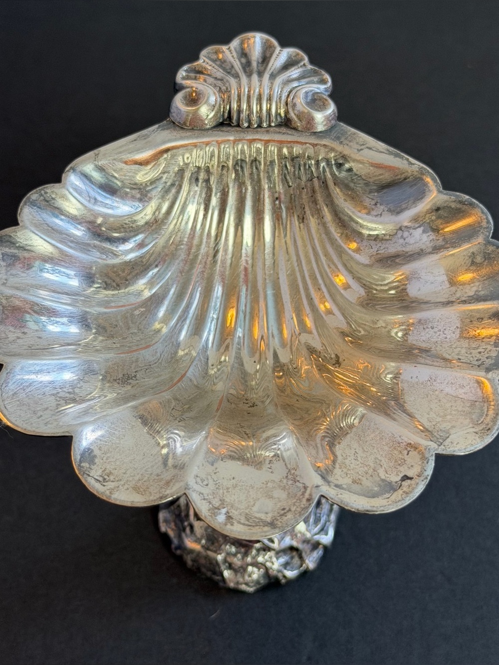 Antique English EP Copper Silver Plate Shell Salt Cellar Fish Stem Compote - Picture 7 of 13